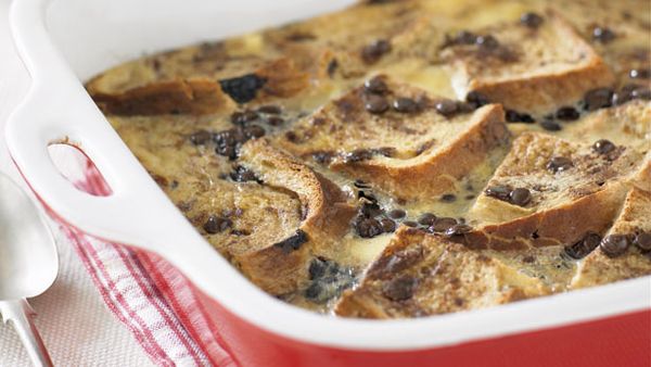 Chocolate sultana bread and butter pudding