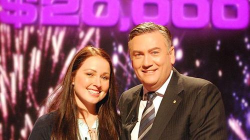 Millionaire Hot Seat winner Bri Dredge with host Eddie McGuire. 