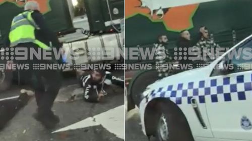 Witnesses told 9NEWS the men were also threatening other innocent motorists during the rampage. Picture: Supplied