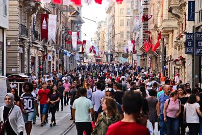 Istanbul, Turkey  September 24, 2019: Istiklal Caddesi street in Istanbul. This is a popular tourist attraction in the city.