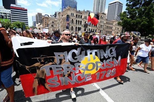 Invasion Day protestors in Brisbane last year. (AAP)