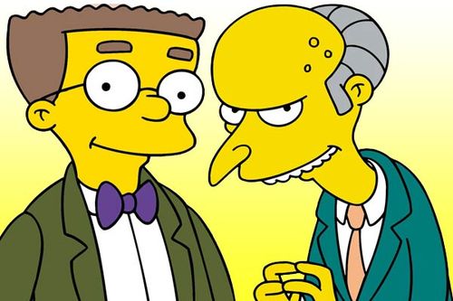 Long running Simpsons character Mr Burns (right) and his even more sports challenged offsider Smithers. (Supplied)