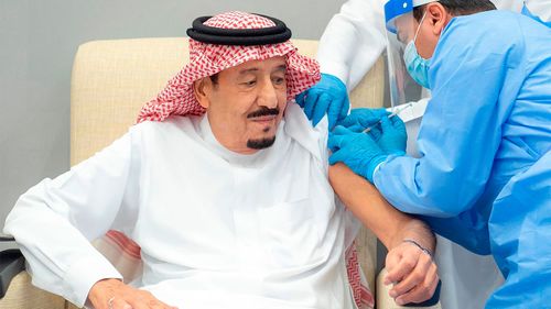 Saudi Arabia's King Salman receives a coronavirus vaccine.