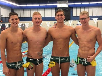 Daniel Smith with his relay swimming team at the 2016 World Swimming Championships.