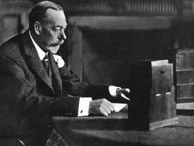 King George V broadcasting to the empire on Christmas Day, Sandringham, 1935. 