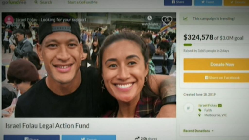 Israel Folau's Go Fund Me page passes $600,000