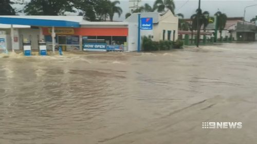 A fuel station is flooded near Ingham. Picture: Supplied