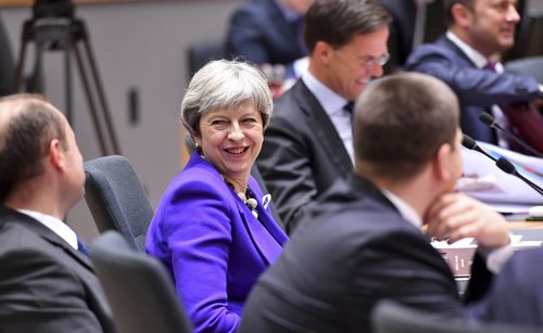 British Prime Minister Theresa May at the EU Summit in Brussels. (AAP)