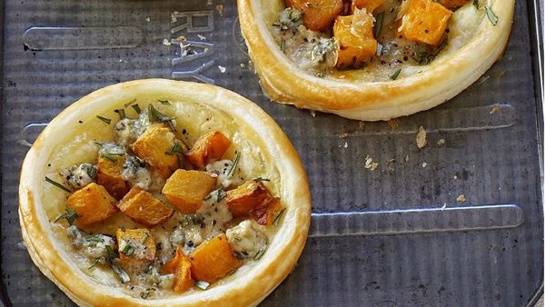 Pumpkin and blue cheese tarts