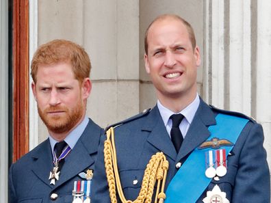 Meghan, Duchess of Sussex, Prince Harry, Duke of Sussex, Prince William, Duke of Cambridge and Catherine, Duchess of Cambridge watch a flypast to mark the centenary of the Royal Air Force from the balcony of Buckingham Palace on July 10, 2018 in London, England.