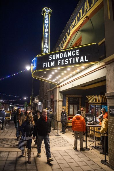 The marquee of the Egyptian Theatre promotes the 2020 Sundance Film Festival in Park City, Utah on Jan. 28, 2020. 
