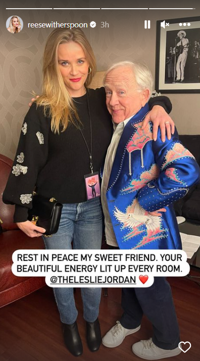 Reese Witherspoon pays tribute to Leslie Jordan.