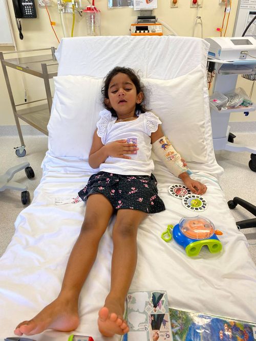 The family's youngest daughter Tharnicaa is currently in hospital in Perth, being treated for sepsis as a result of untreated pneumonia.