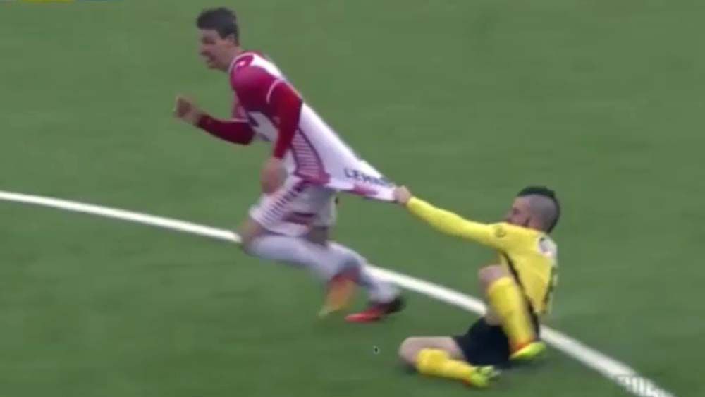 Pau Morer takes a ride on the back of a rival player in Norway's Eliteserien