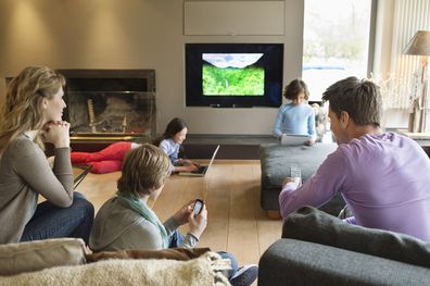 Family watching TV