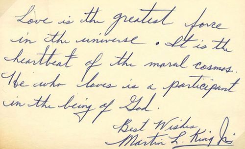 In a handwritten note, Martin Luther King Jr. defines his meaning of love. 