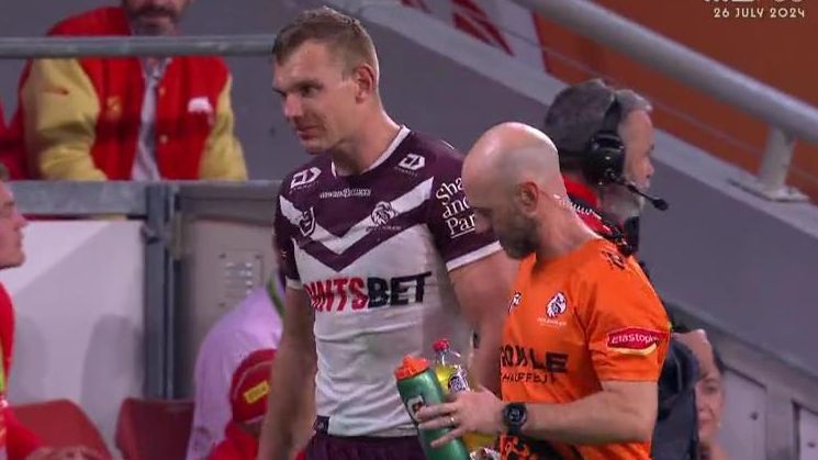 Dolphins defeat Manly Sea Eagles, Tom Trbojevic hamstring injury, collision with sideline cameraman