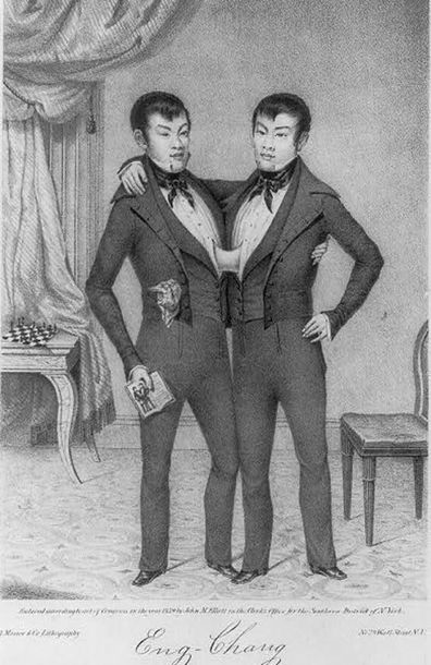 Eng and Chang, the Siamese twins, circa 1830.