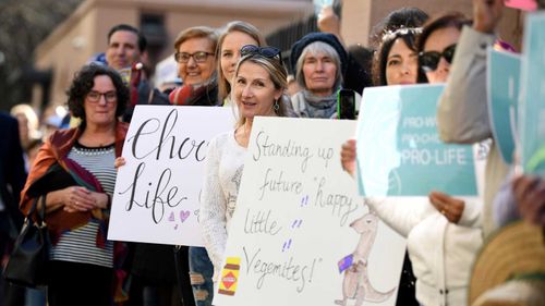 Anti-abortion protesters outside NSW Parliament today.