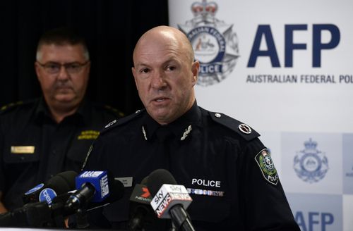 Assistant Commissioner of SAPOL Scott Duval addresses media as samples of the largest South Australian seizure of crystal methamphetamine totalling 313kg in February. (AAP)