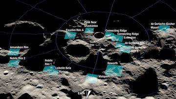 A NASA rendering shows the 13 potential landing regions for Artemis III.