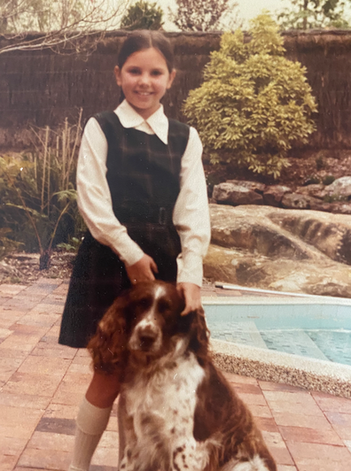 Shauna Anderson as young girl with Biggles.