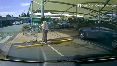 Lazy shopper leaves trolley metres from bay dash cam footage