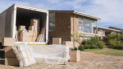 Removalist moving house boxes truck