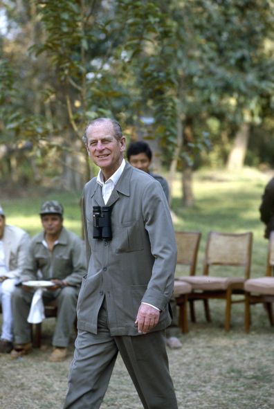 Prince Philip (Duke Of Edinburgh) walks through Chitwan Park in 1986  (Photo by Tim Graham Photo Library via Getty Images)