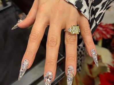 Jennifer Lopez with her engagement ring from Ben Affleck