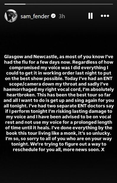 Sam Fender cancels concerts over health concerns