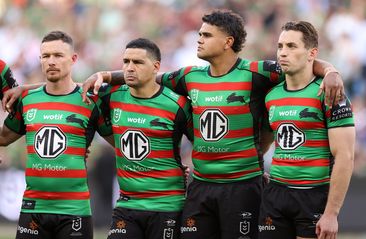 Damien Cook, Cody Walker, Latrell Mitchell and Cameron Murray of the Rabbitohs.