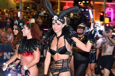 A marcher in a risque nod to Disney character Maleficent. (AAP)