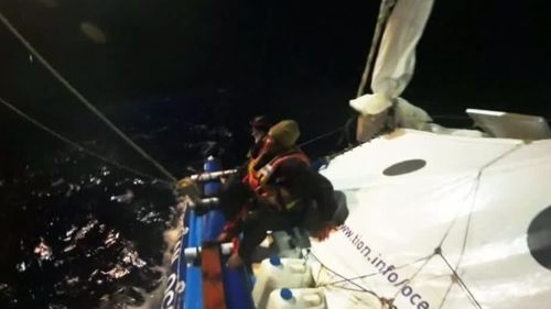 The inflatable vessel, the Tion, ran into trouble after both hulls were attacked by sharks but Kovalevsky said they didn't feel the initial bite.