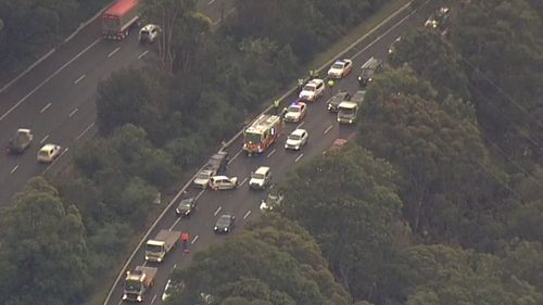 Two vehicles have crashed on the M1 southbound at Mooney Mooney. Picture: 9NEWS