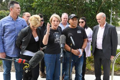 (L-R) Parents of those who died, Andrew Murphy, Jennie Ross-King, Julie Tam, John Tam and Cornelius Brosnan at the NSW Coroner's Court. 