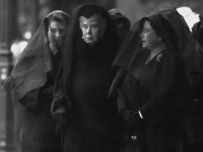 Princess Elizabeth, Queen Elizabeth, and Queen Mary at the funeral of King George VI of England (Photo by © Hulton-Deutsch Collection/CORBIS/Corbis via Getty Images)