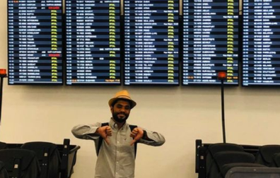 Khaled Mokhatar and Peri Abouzeid  at the airport