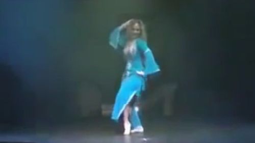 Amer appears in the three-minute clip belly dancing and making provocative gestures. 