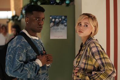 ONE OF US IS LYING -- "Simon Says Ho Ho Ho!" Episode 205 -- Pictured: (l-r) Chibuikem Uche as Cooper, Annalisa Cochrane as Addy (Photo by: Matt Grace/Peacock)