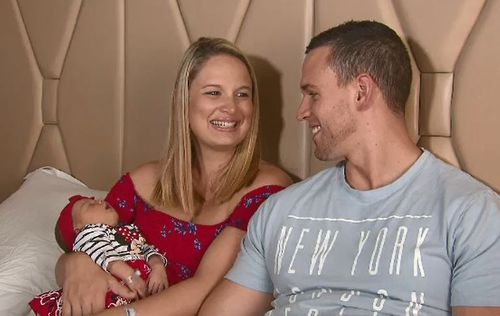 The couple endured the action-packed delivery earlier this week. (9NEWS)