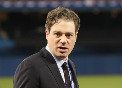 TORONTO, ON - APRIL 11: Baseball writer Jonah Keri during batting practice before the start of the Toronto Blue Jays MLB game against the Milwaukee Brewers at Rogers Centre on April 11, 2017 in Toronto, Canada. (Photo by Tom Szczerbowski/Getty Images) *** Local Caption *** Jonah Keri