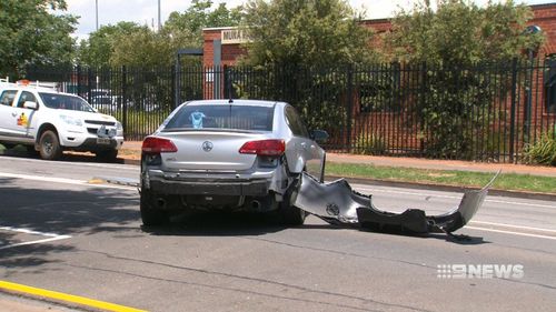 The victim crashed into a parked car on his way to the hospital. (9NEWS)