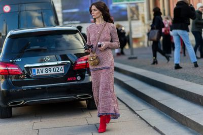 On red alert: The style set hit the streets outside the
men’s shows in New York and the European couture shows. Looks featured
everything from a modest smattering to bold bursts of cupid’s favourite colour.
Click on to shop chic pieces that will have you seeing red.