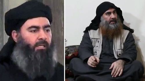 In April 2019, Abu Bakr al-Baghdadi appeared for the first time in five years in a video (right) released by Islamic State's propaganda arm. The image on the left is the photo on the RFJ page for the IS leader and his $25m bounty.