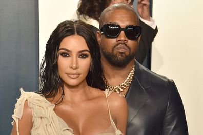 Kim Kardashian and Kanye West attend the 2020 Vanity Fair Oscar Party at the Wallis Annenberg Center for the Performing Arts on February 9, 2020 in Beverly Hills, California. 