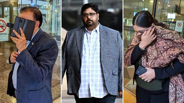 Davendar Deo, 68, (left) Srinivas Naidu Chamakuri, 51, (centre) Monika Singh, 42, (right) are on trial accused of trying to cheat National Australia Bank out of more than $21 million.