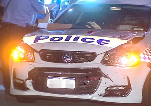 A thief has crashed a stolen police car in Cloverdale, after stealing the patrol vehicle while officers were making an unrelated arrest. Picture: 9NEWS 