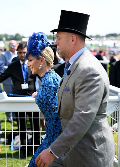 Zara Tindall and Mike Tindall  on day two of the Epsom Derby, on June 04, 2022 in Epsom, England. The Queen has pulled out of attending the Epsom Derby due to suffering discomfort during the Trooping the Colour on Thursday.  