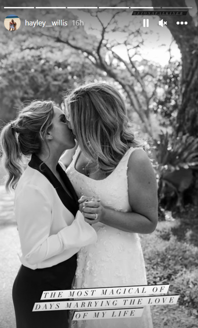 Fiona Falkiner and sport reporter Hayley Willis' wedding October 2022.